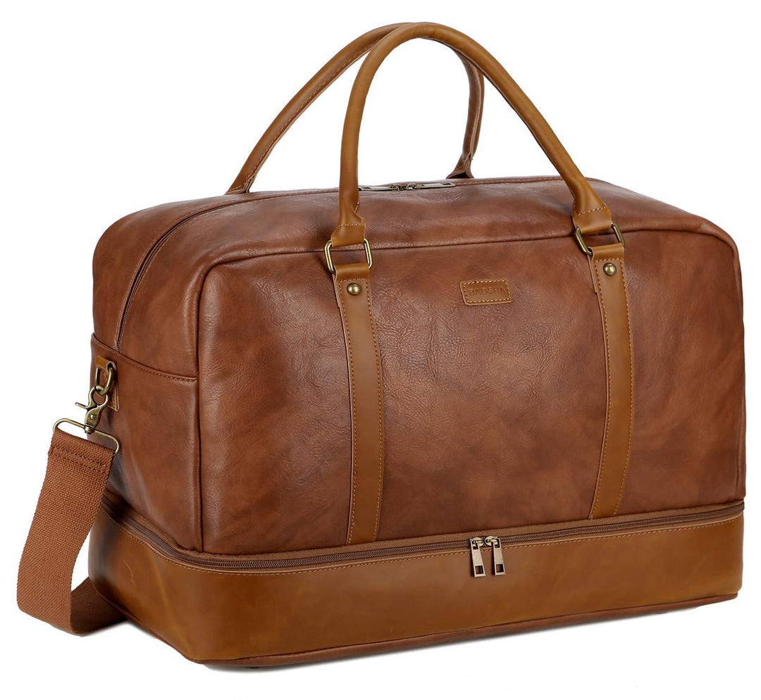 BAOSHA Gross PU Leder Reisetasche Handgepäck Travel Duffel Carry On Bag Weekender Tasche mit Schuhfa
