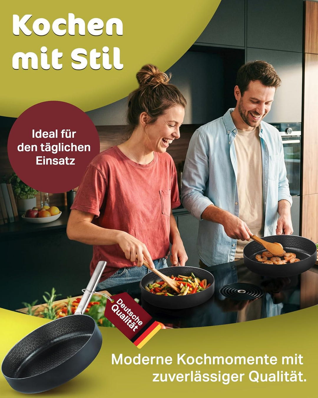 RÖSLE EBONIC Pfanne 20cm Induktion – Bratpfanne 20 cm mit ProNero Keramik Antihaftbeschichtung & Wab