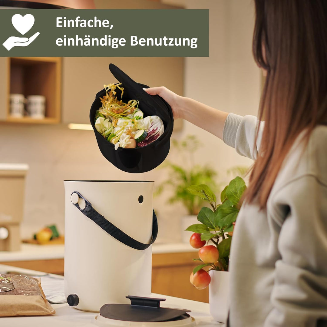 Lemodo Organko Daily schwarz, Biomülleimer Küche 3,3 l – formschöner Komposteimer aus recyceltem Kun