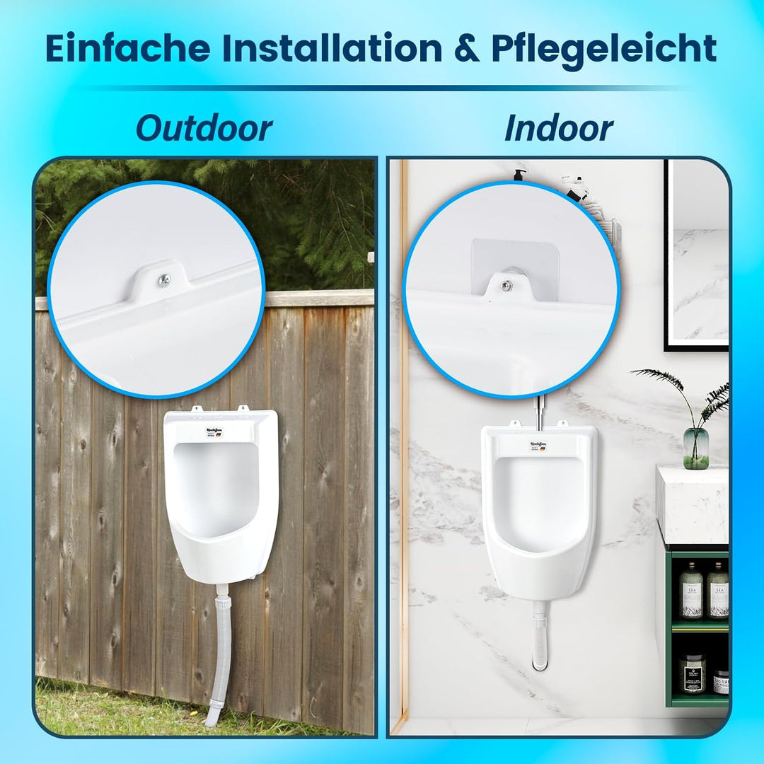 Urinal Kunststoff Pissoir mit Schlauch, Urinalsieb & Zubehöhr - Herren Männer WC Set Steh Klo Urinal