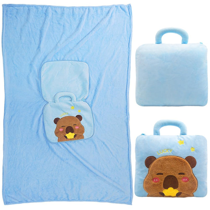 2-in-1 Capybara Decke und Kissen, 2-in-1 Kissendecke Plüsch Fleecedecke Warm Reisedecke, Tragbare Fl