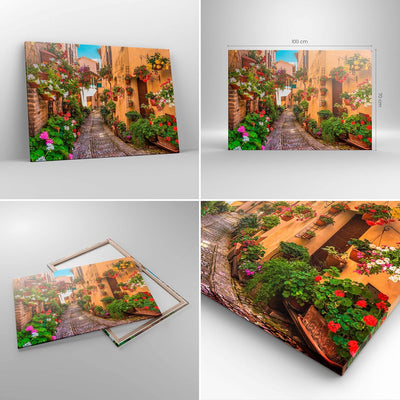 ARTTOR Bilder auf Leinwand 100x70cm Leinwandbild Path Blumen Haus Hof Gross Wanddeko Bild Schlafzimm