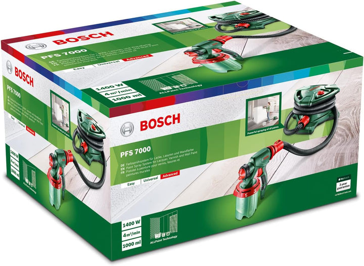 Bosch Farbsprühsystem PFS 7000 (1400 W, 2x Farbbehälter 1000 ml, 3x Düsen für Wandfarben, Lackfarben