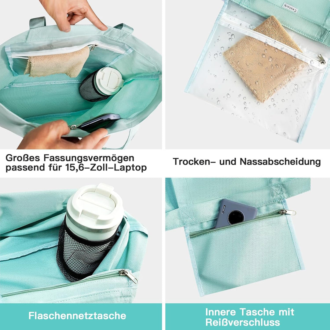 Cwokarb Yogatasche Damen mit Nassfach, Flaschenhalter und Durchgehendem Reissverschluss,Matte Einfac