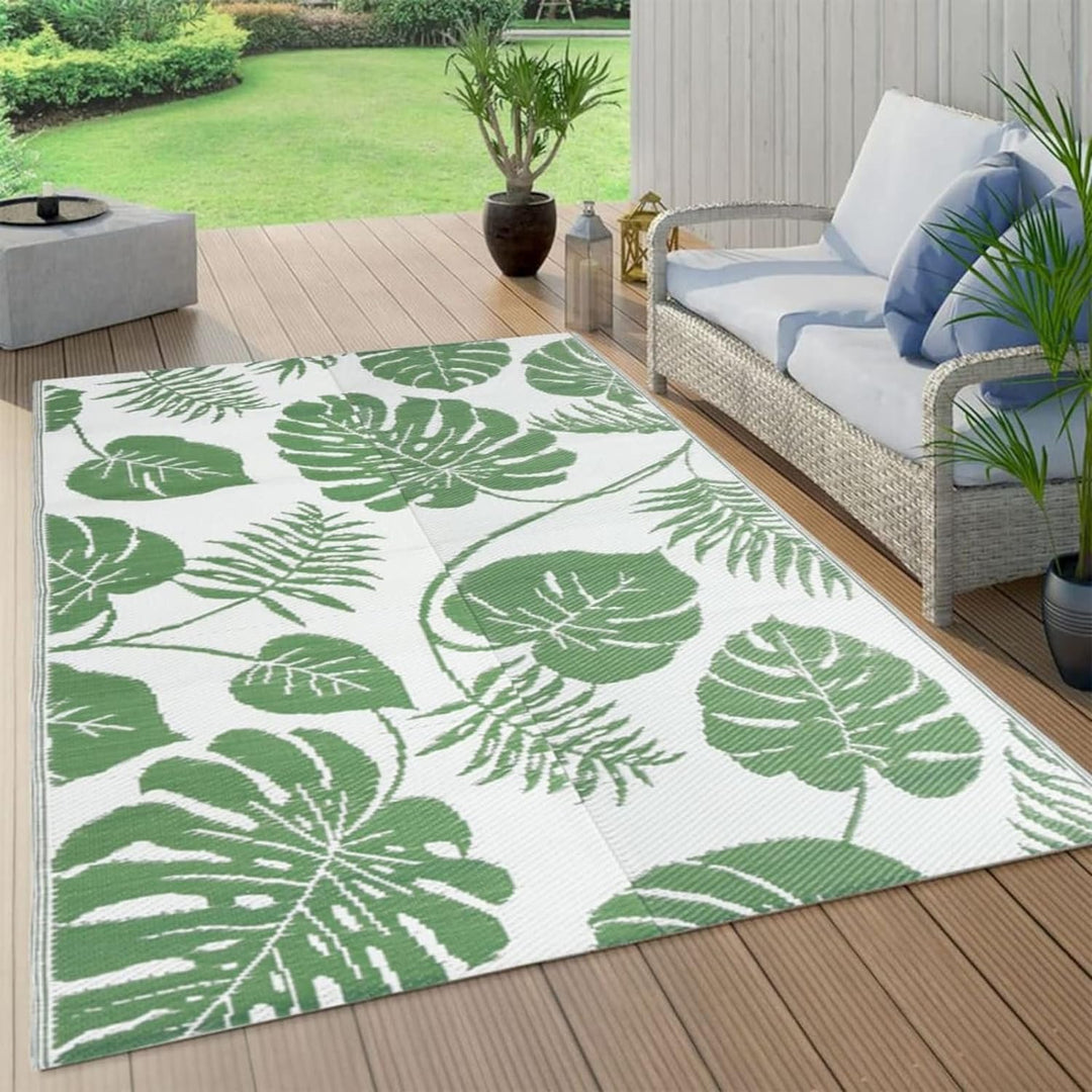 Gecheer Outdoor Teppich Doppellagiges Jacquard-Muster Balkon Terrasse Garten Aussenteppich Balkontep