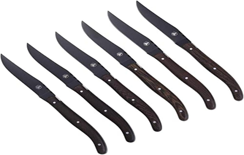 LAGUIOLE - LAGUIOLE Schachtel mit 6 Steakmessern - Wengeholz - Schwarze Klinge - Rostfreier Stahl
