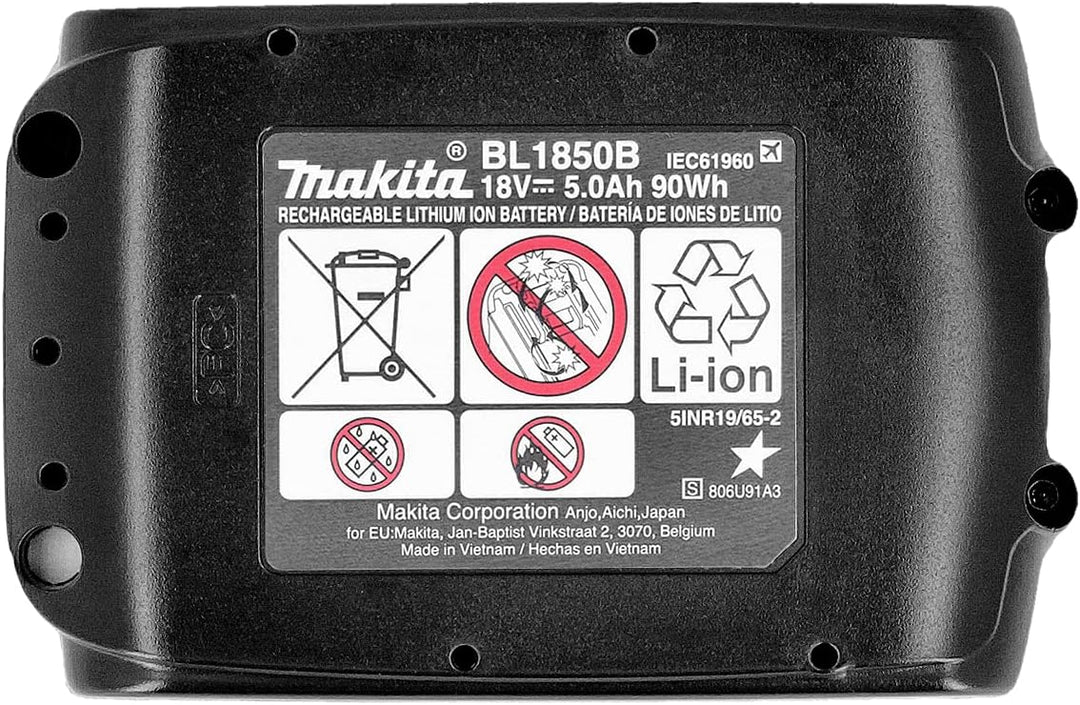 Makita Original BL1850 18V 5.0Ah Li-Ion LXT Akku 3er Pack 3 x 5.0Ah Batteries, 3 x 5.0Ah Batteries