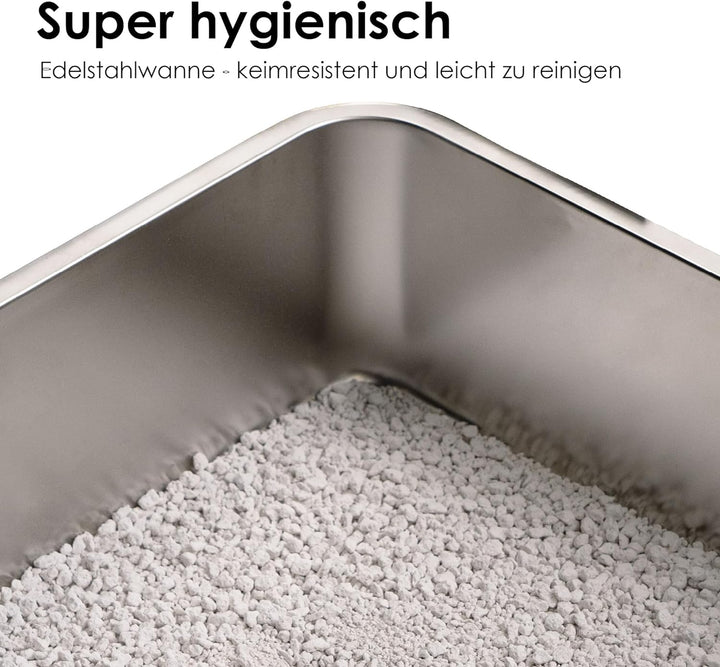 LucyBalu® Edelstahl Katzenklo geruchsfrei | grosse Katzentoilette aus Edelstahl | offenes Katzenklo