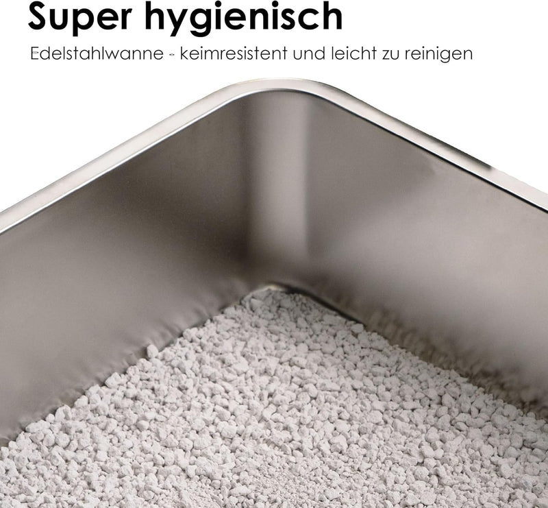 LucyBalu® STEELOO Edelstahl Katzenklo geruchsfrei | XXL-Katzentoilette aus Edelstahl | offenes Katze