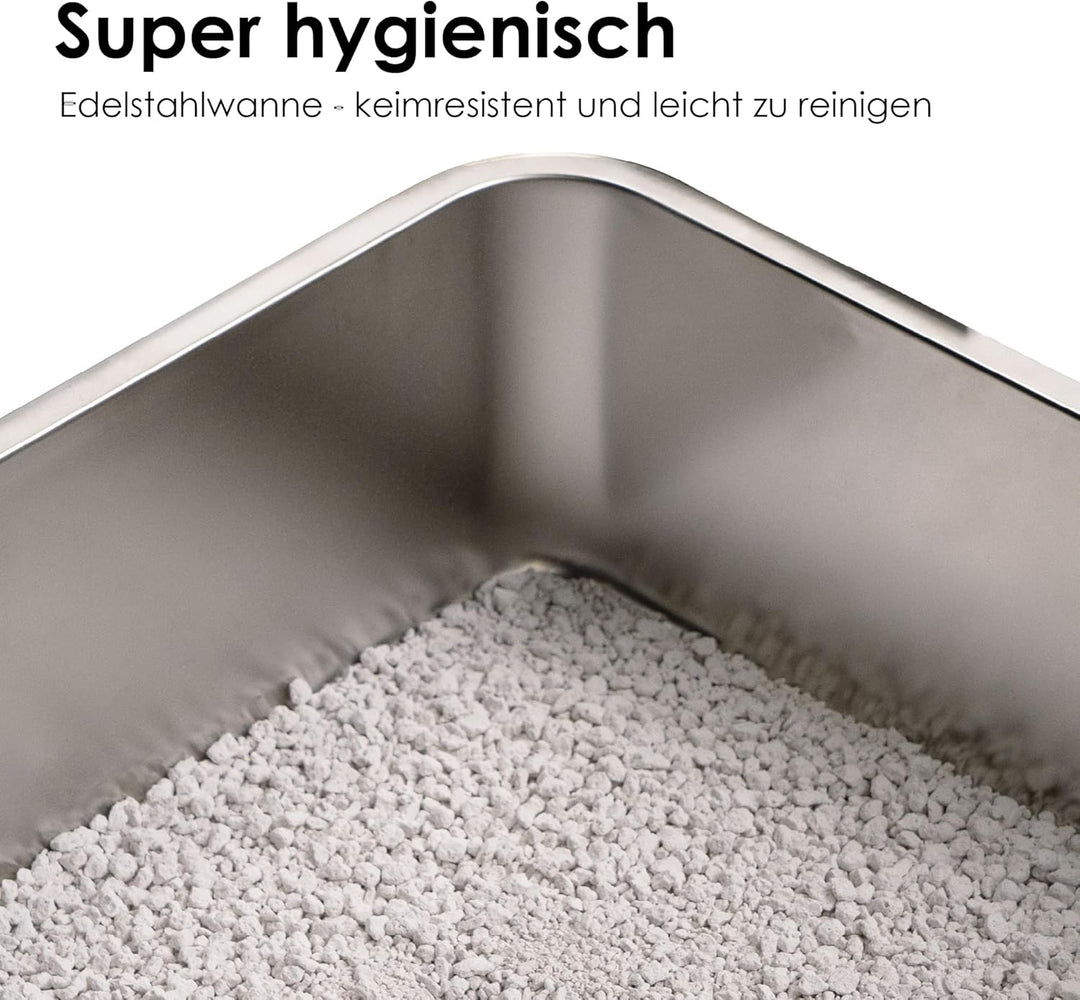 LucyBalu® Edelstahl Katzenklo geruchsfrei | grosse Katzentoilette aus Edelstahl | offenes Katzenklo