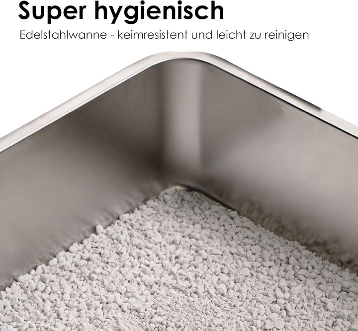 LucyBalu® Edelstahl Katzenklo geruchsfrei | grosse Katzentoilette aus Edelstahl | offenes Katzenklo