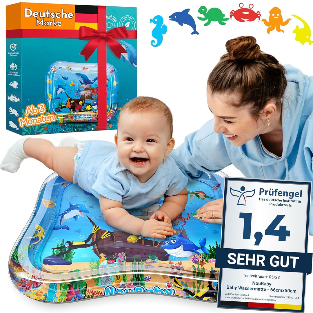 NouBaby® Wassermatte Baby BPA Frei Gross I Babymatte und Spielzeug ab 3, 6 und 9 Monate I Wasserspie