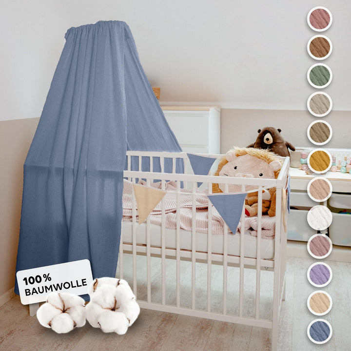 Betthimmel Babybett in 12 Farben [inkl. Himmelstange] - Himmel Babybett aus 100% Baumwolle Musselin
