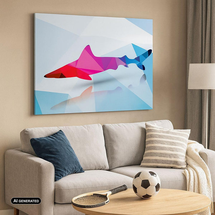 Bilder auf Leinwand 100x70cm Leinwandbild Hai Illustration modern Grafik Gross Wanddeko Bild Schlafz