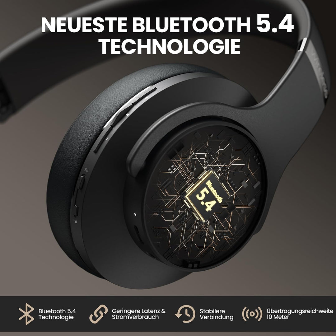 DOQAUS Bluetooth Kopfhörer Over Ear, [Bis zu 90 Std] Kopfhörer Kabellos mit 3 EQ-Modi, Dual 40mm Tre