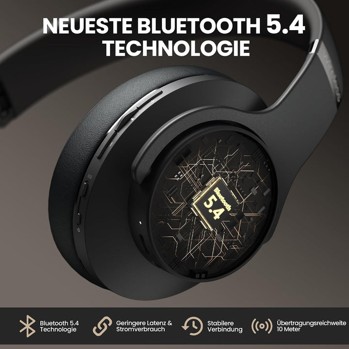 DOQAUS Bluetooth Kopfhörer Over Ear, [Bis zu 90 Std] Kopfhörer Kabellos mit 3 EQ-Modi, Dual 40mm Tre