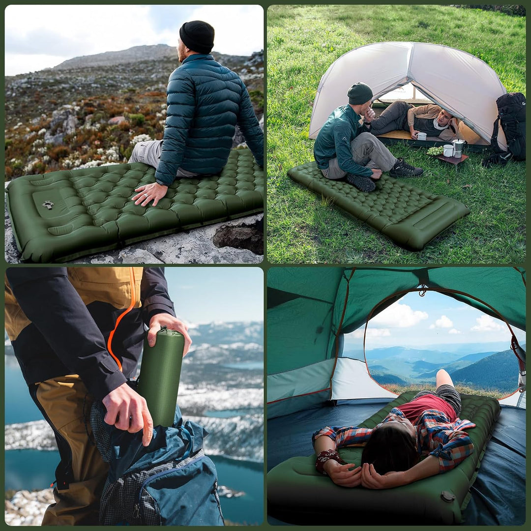 NAPASA Isomatte Camping, 14CM Verdicktes Aufblasbare Matratze mit Eingebauter Fusspresse Pumpe & Kis