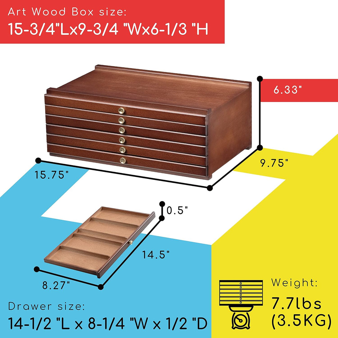 MEEDEN 6 Schublade Holz Art Supply Aufbewahrungsbox, massive Buchenholz grosse Künstler Aufbewahrung