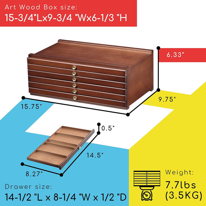 MEEDEN 6 Schublade Holz Art Supply Aufbewahrungsbox, massive Buchenholz grosse Künstler Aufbewahrung