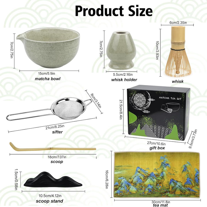 Matcha Set,7 Stück Macha Tea Set mit Matcha Filtersieb, Matcha-Besen, Matcha Schale, Matcha Löffel T