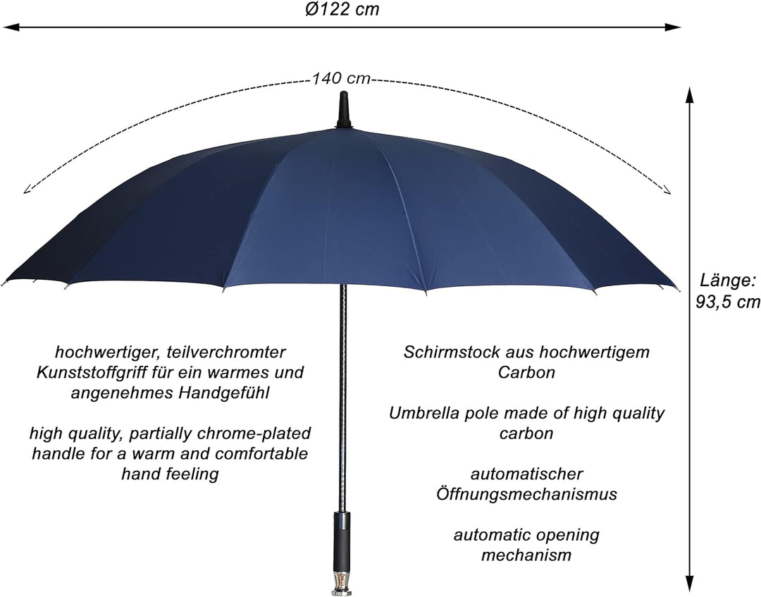 La Farrell Regenschirm XXL, Stockschirm, Golfschirm, Automatik, gross, blau, mit Schutzhülle, Ø ca.1