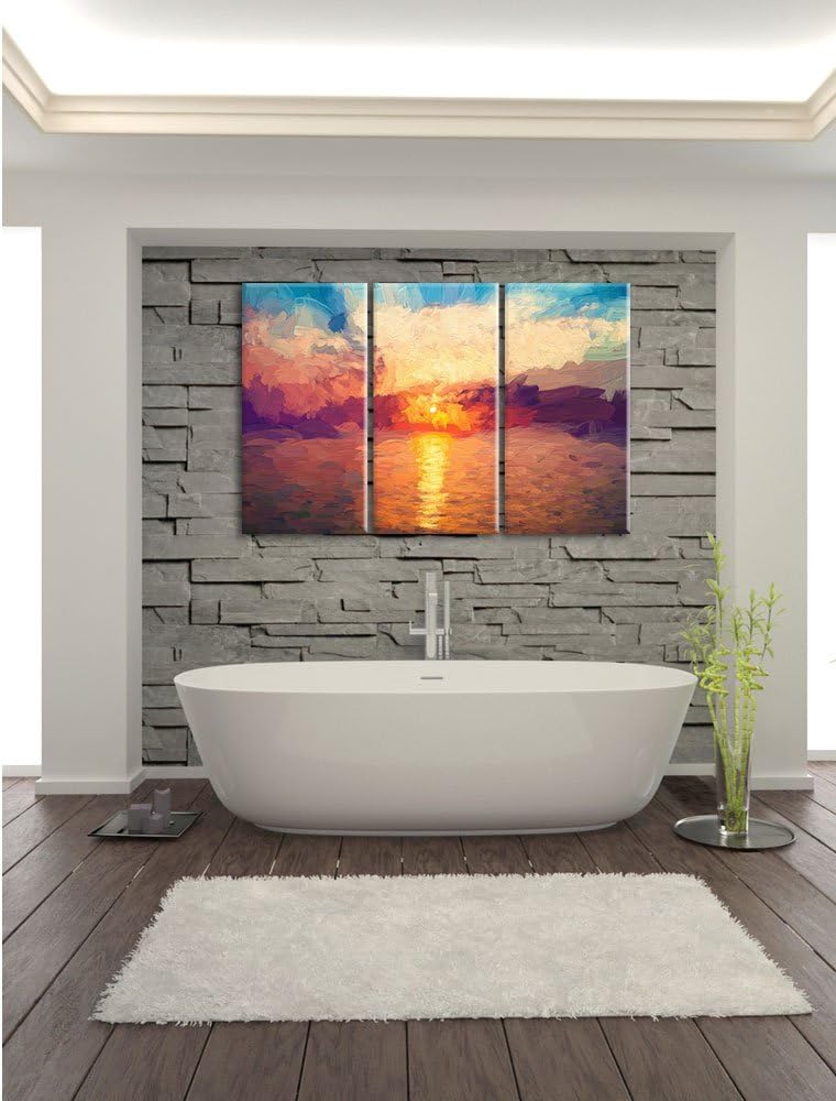Pixxprint Sonnenaufgang am Meer Pinsel Effekt 3-Teiler Leinwandbild 120x80 Bild auf Leinwand