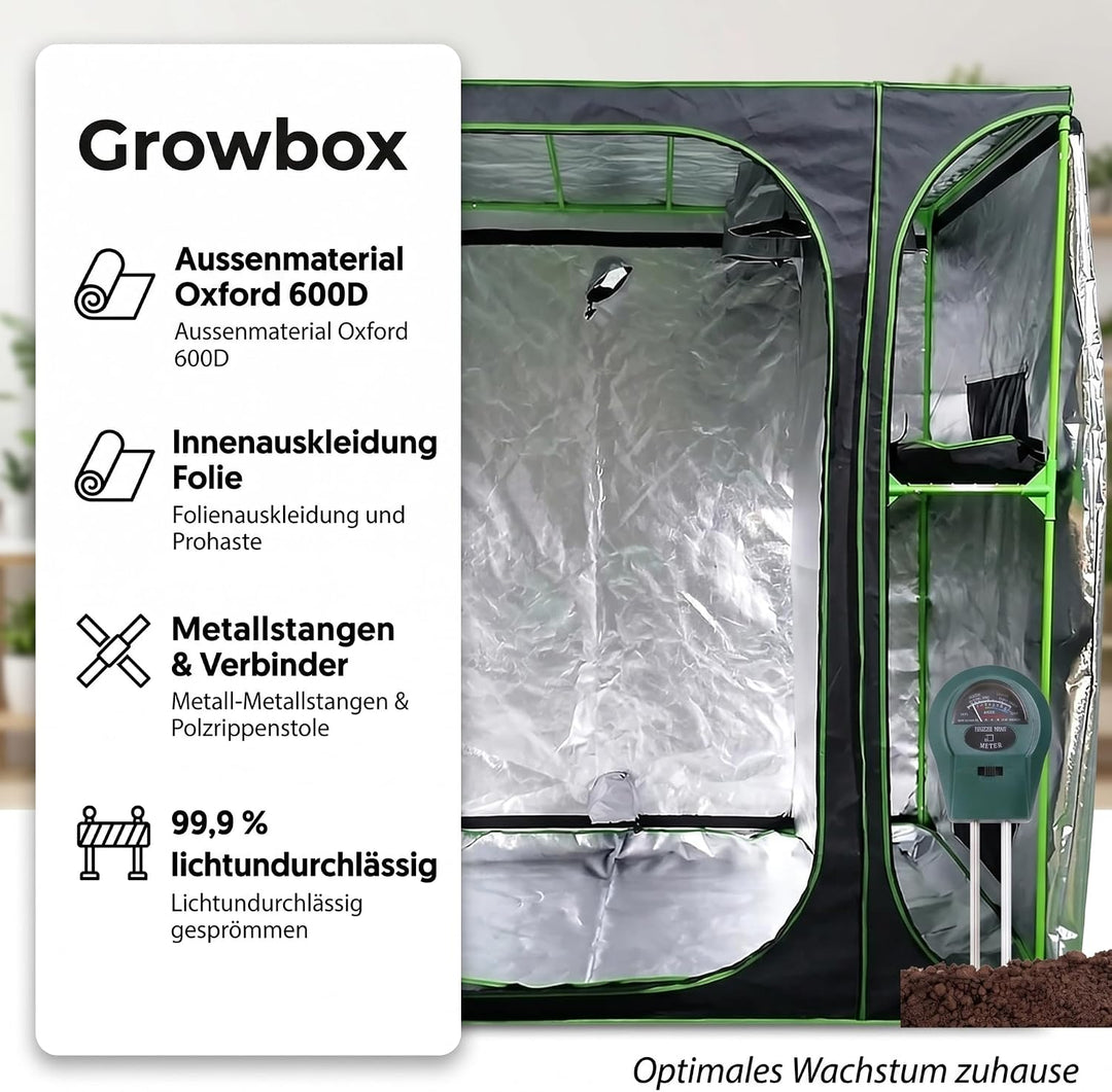 Mucola Growzelt 160x120x205 cm Set mit 3-in-1 Messgerät Zuchtzelt für Hydrokulturen zur Pflanzenzuch