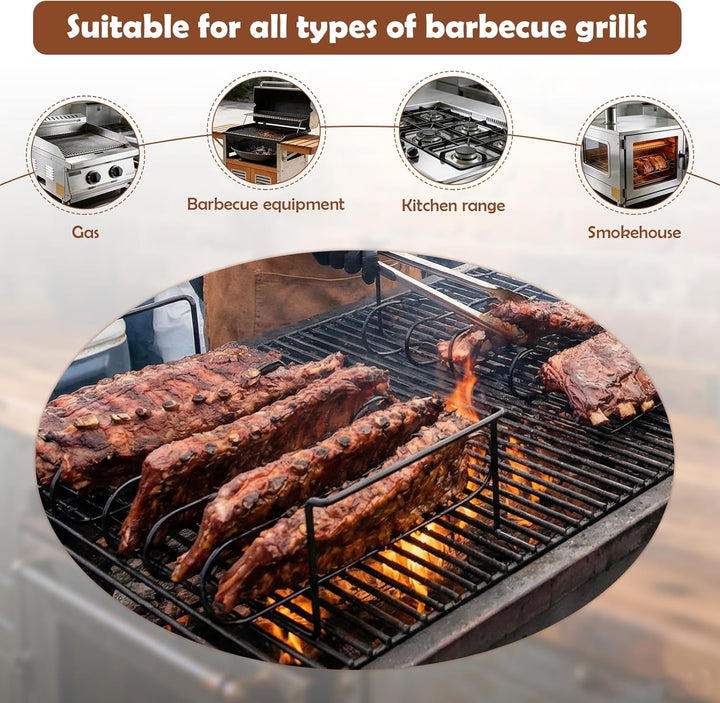 Grill Rib Stand, BBQ Rib Rack mit 2 Pinseln, Spare Ribs Halter für Gas- und Holzkohlegrills, Braten