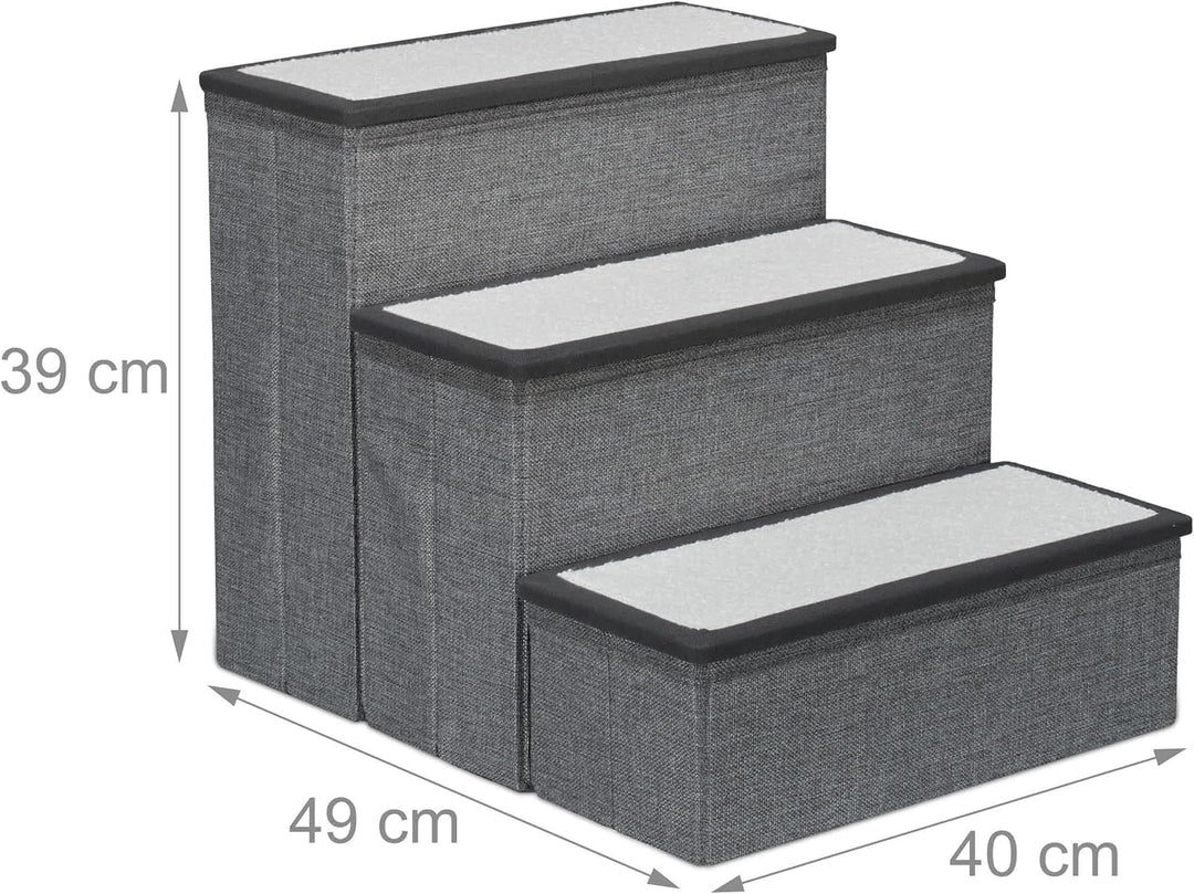 Relaxdays Hundetreppe, 3 Stufen, mit Stauraum, Hunde & Katzen, HxBxT: 39 x 40 x 49 cm, Faltbare Tier