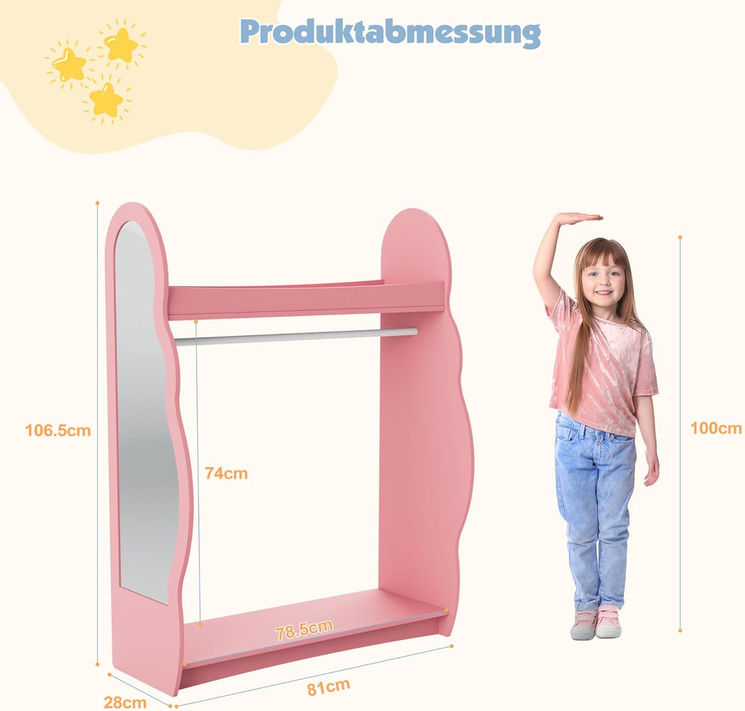 Kleiderständer Kinder Garderobenständer mit Ablagen, Spiegel und Haken Kleiderstange Garderobe aus H