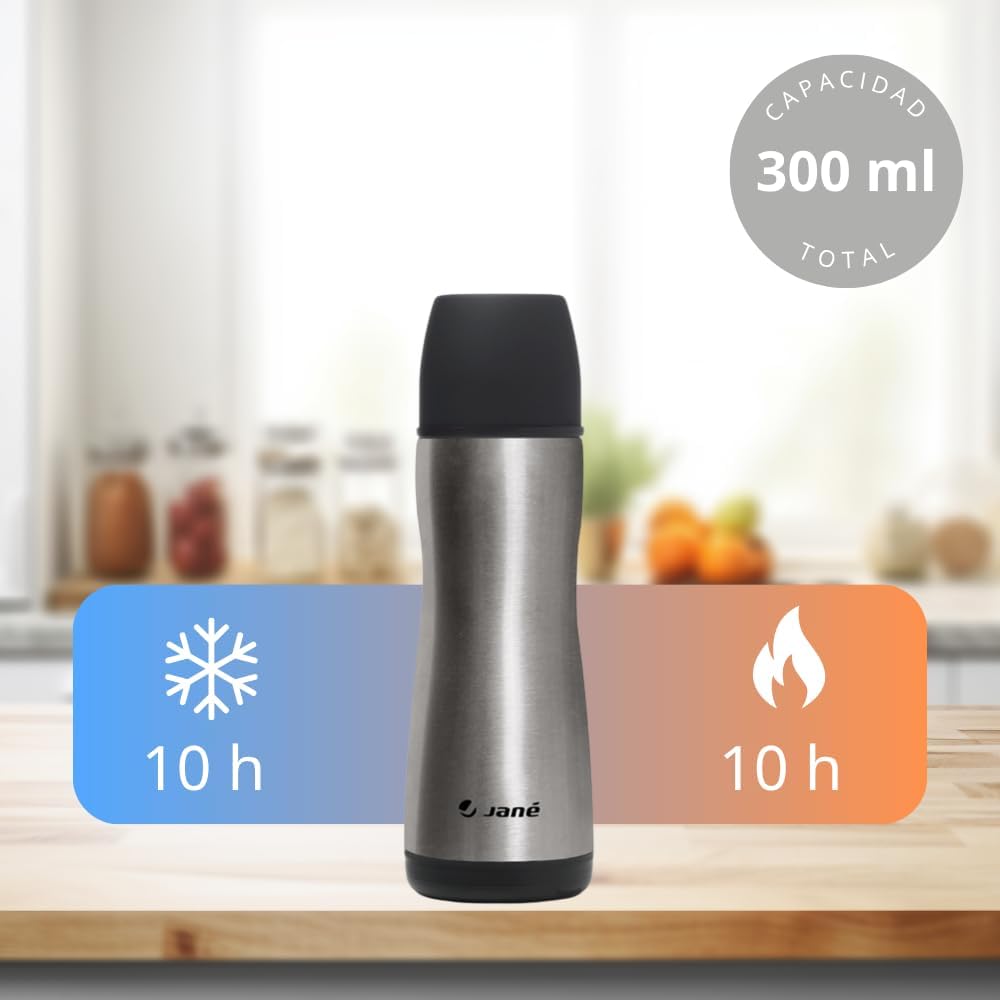 Jané Isolierflasche für Flüssigkeiten mit Silikon-Trinktülle, Füllmenge 300 ml, inklusive Neoprentas