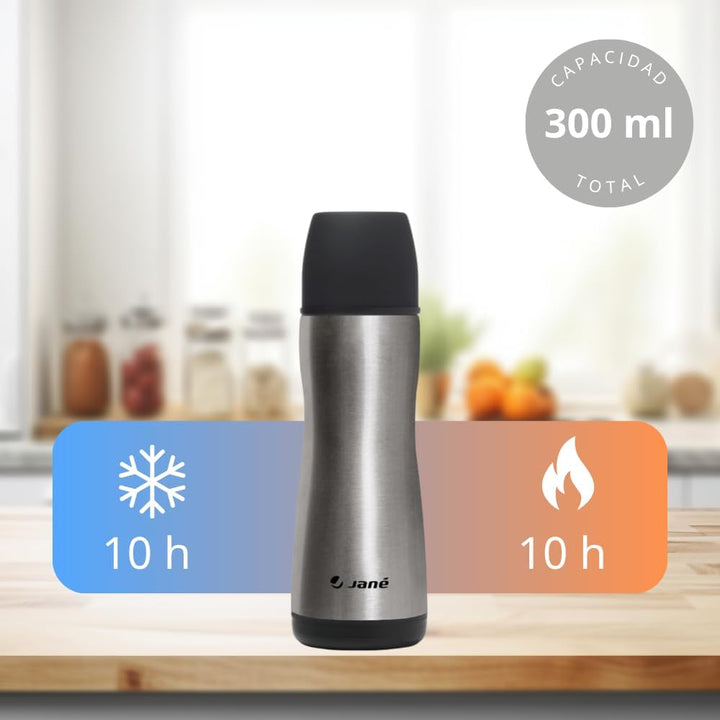 Jané Isolierflasche für Flüssigkeiten mit Silikon-Trinktülle, Füllmenge 300 ml, inklusive Neoprentas