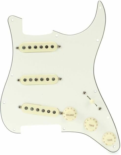 Fender Strat Pickguard, vorverkabelt, Original '57/'62 SSS, Pergament, 11-Loch, PG Weiss Original 57