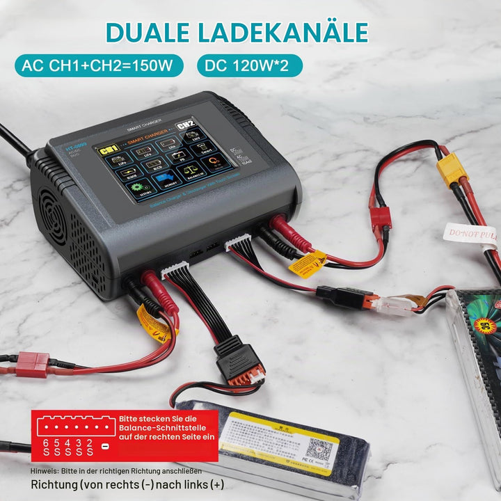 Haisito LiPo Ladegerät, Touchscreen Dual Balance Ladegerät Entlader AC 150W DC 240W 10A für Li-Ionen