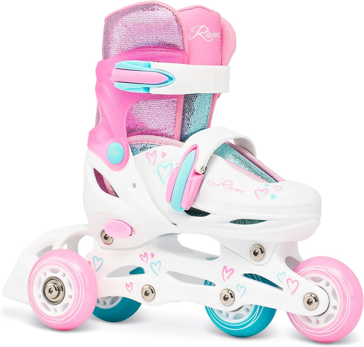 RAVEN 3in1 Inline Skates Triskates Rollschuhe Inliner für Kinder Mädchen verstellbar 30-33 (18,5cm-2