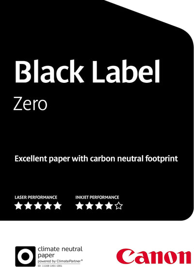 Canon - Black Paper Label Zero, A4, 5 x 500 Blatt à 80 g Carbon Neutral in Karton iso536 Quadratisch