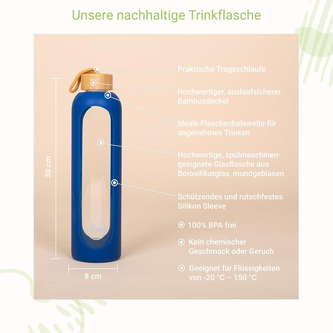 for you Nachhaltige Trinkflasche | 1000ml aus Glas mit Silikonhülle &amp; spülmaschinenfest | 1Liter Aus