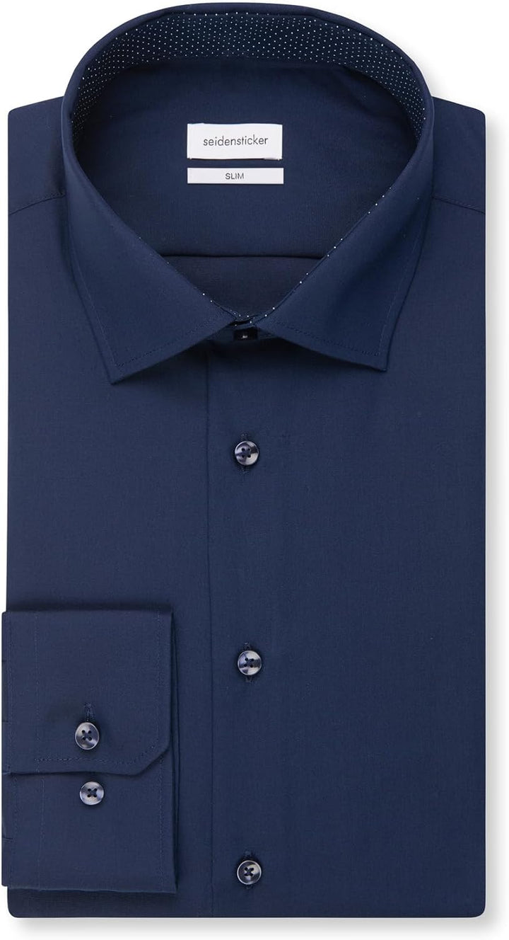 Seidensticker Herren Men Slim Patch Longsleeve Cotton Hemd 36 Dunkelblau(693690), 36 Dunkelblau(6936