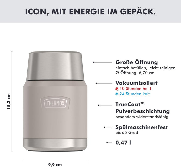 Thermos ICON Thermobehälter für Essen 0,47 l, 10 h heiss, sandstone mat | 24 h kalt, auslaufsicherer