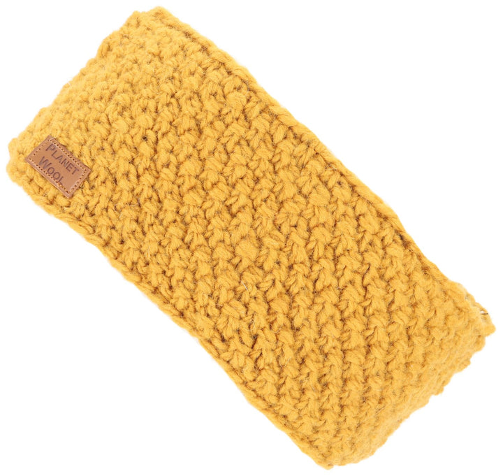 GURU SHOP Woll-Strick-Stirnband aus Nepal mit Perlmuster - Senfgelb, Herren/Damen, Senfgelb
