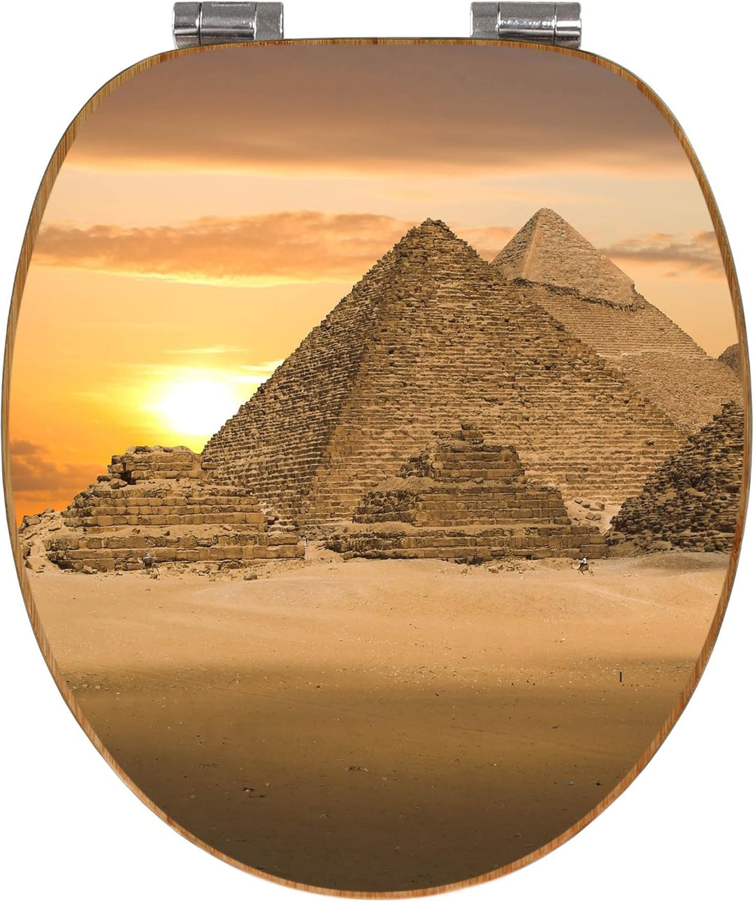 banjado® Design WC Sitz Bambus Absenkautomatik mit Motiv Pyramiden/Toilettendeckel mit Absenkautomat