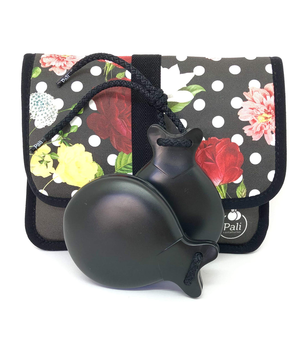 Castañuelas PALI Farbe Schwarz mit doppelter Schachtel. Ideal zum Lernen. (Blumen und Punkte).