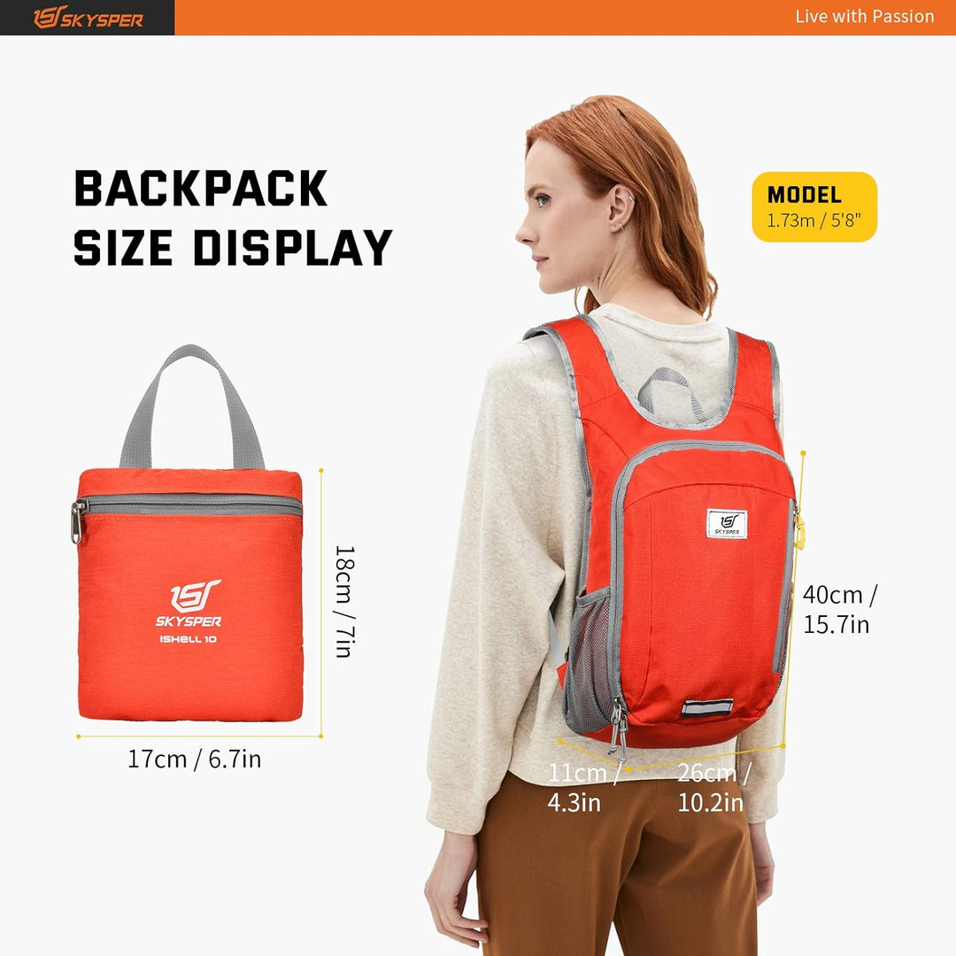 SKYSPER 10L Faltbarer Rucksack Ultraleicht Tagesrucksack Wasserfest Daypack Reiserucksack Wanderruck
