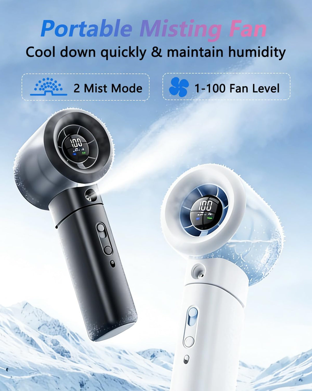 Tragbarer Turbo Handventilator mit Wasserkühlung, Kleiner Sprühventilator USB Wiederaufladbar, Digit