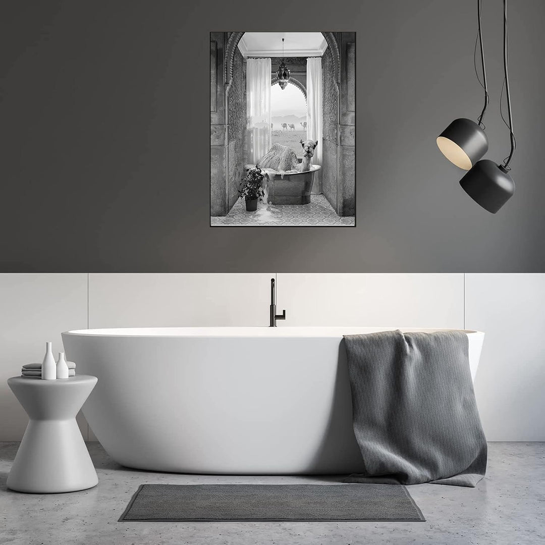 WADBTP Badezimmer Bilder,Schwarz Weiss Bilde,Lustige Tier in der Badewanne Leinwand Bilder für Wohnz