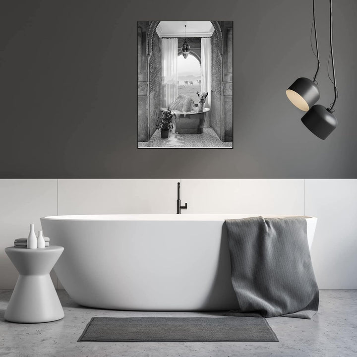 WADBTP Badezimmer Bilder,Schwarz Weiss Bilde,Lustige Tier in der Badewanne Leinwand Bilder für Wohnz