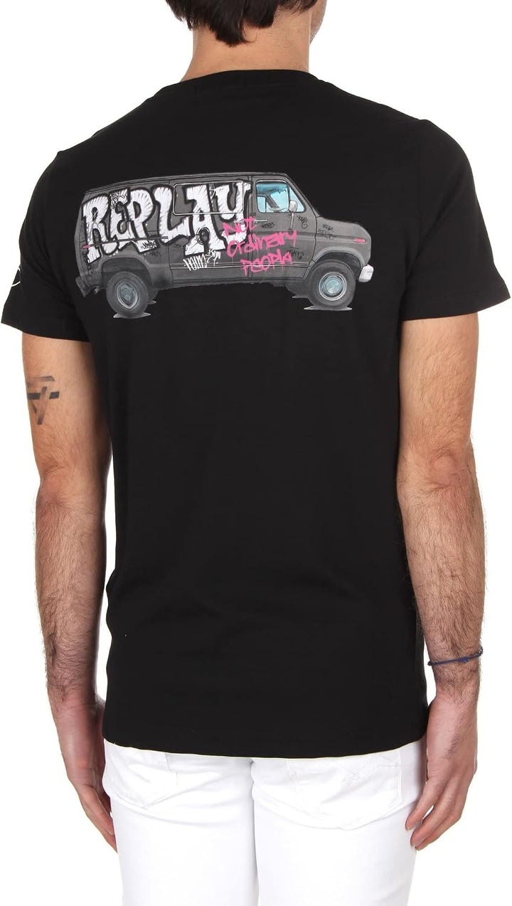 Replay Herren T-Shirt Kurzarm mit Print XL Black 098, XL Black 098