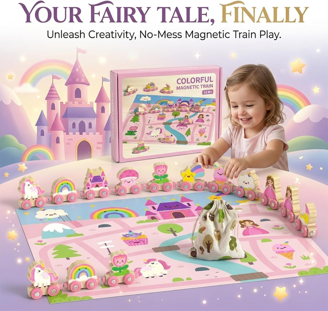 Einhorn Geschenke für Mädchen 1 2 3 4 Jahre: Magnetic Zug Holzspielzeug Prinzessin, Montessori Lerns
