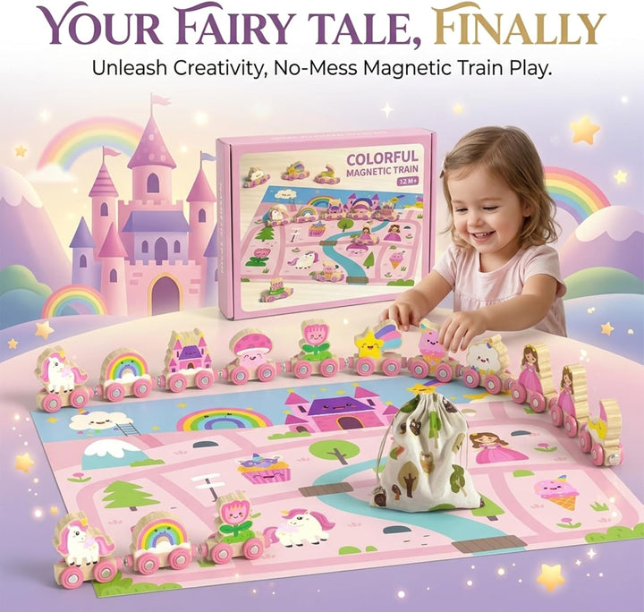 Einhorn Geschenke für Mädchen 1 2 3 4 Jahre: Magnetic Zug Holzspielzeug Prinzessin, Montessori Lerns