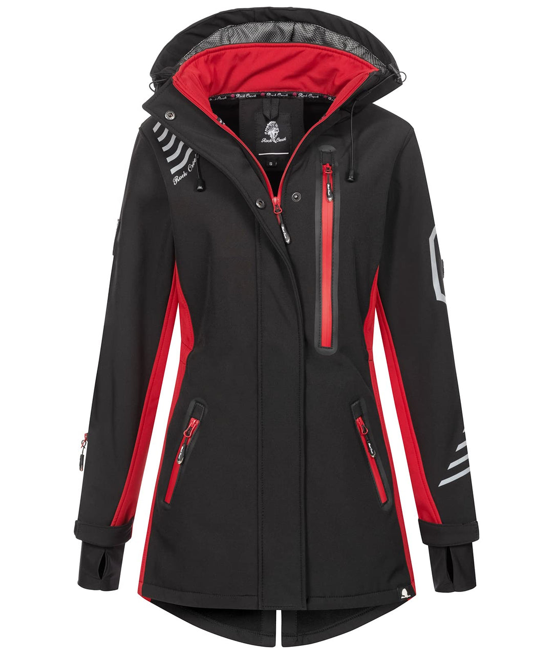 Rock Creek Damen Softshell Jacke Mantel D-491 4XL Schwarz-Rot, 4XL Schwarz-Rot